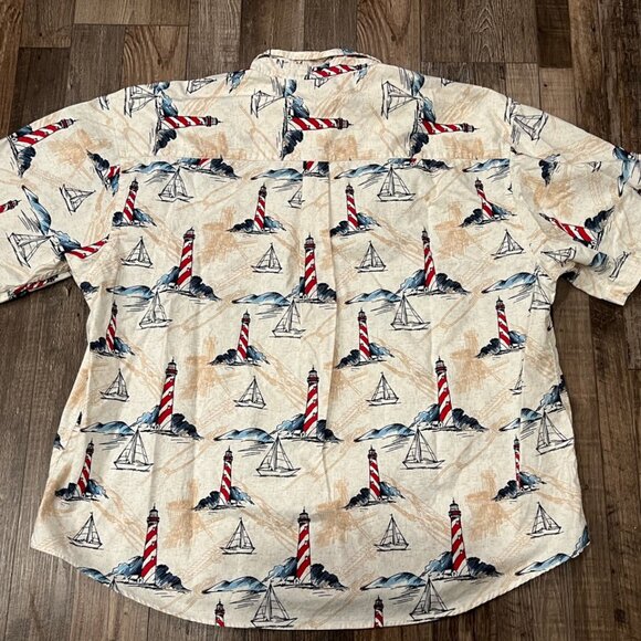 Puritan Mens 3XL Lighthouse Short Sleeve Button Down Shirt 100% Cotton - Picture 6 of 6
